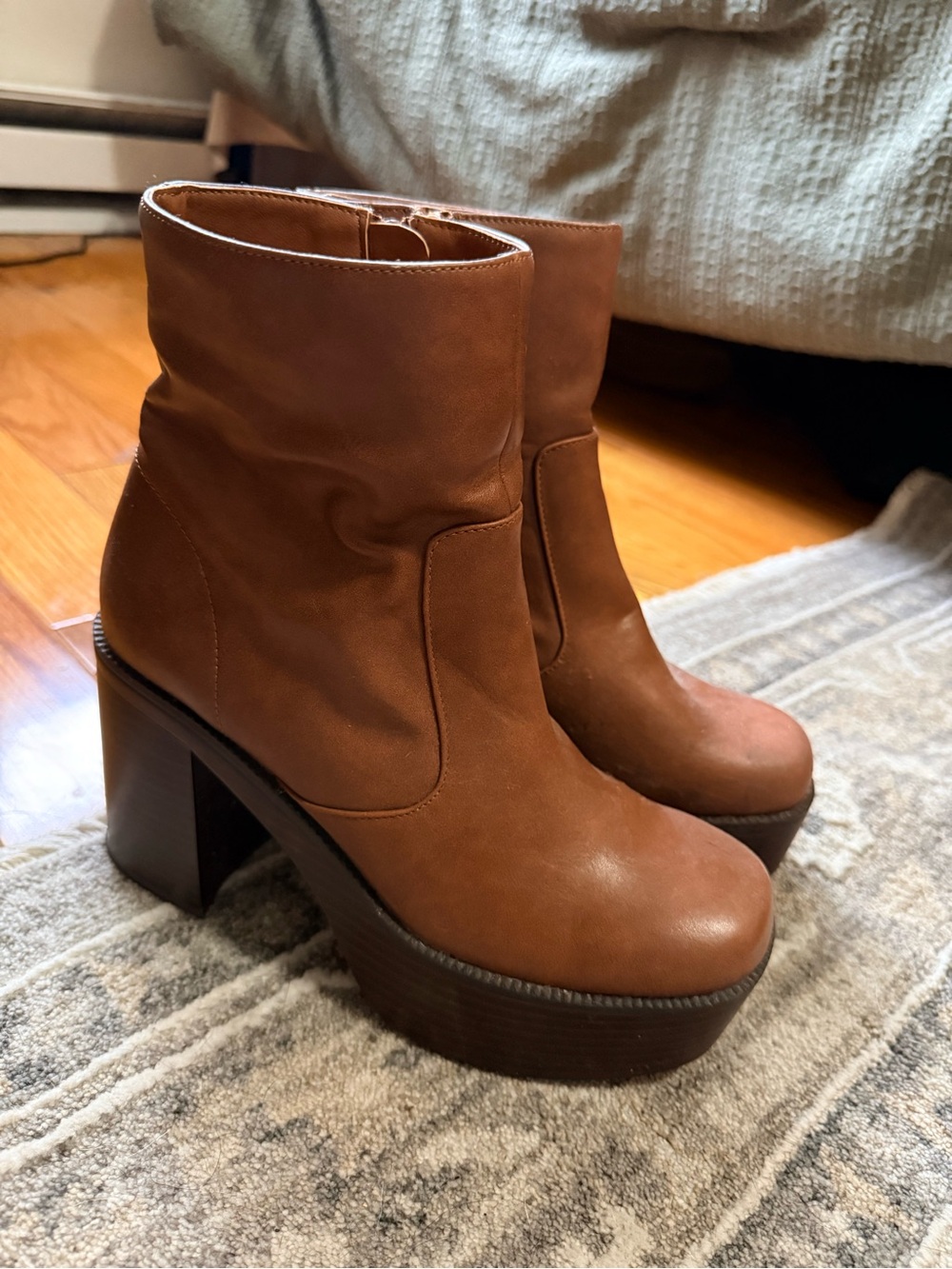 Madden Girl Brown Platform Block Heel Ankle Boots